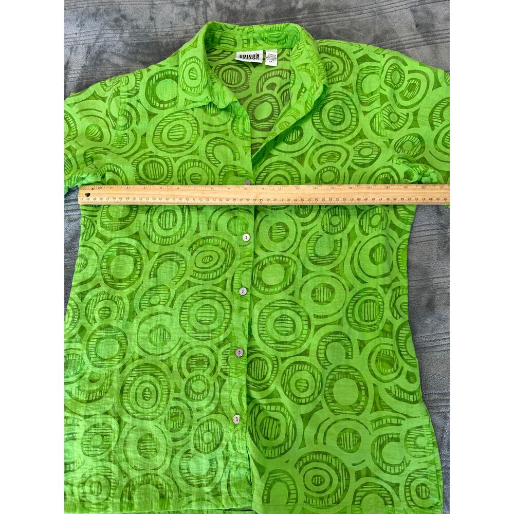 Vintage 90's Chico's Design Green Sheer 3/4 Sleeve Button Down Blouse Medium - Picture 11 of 12